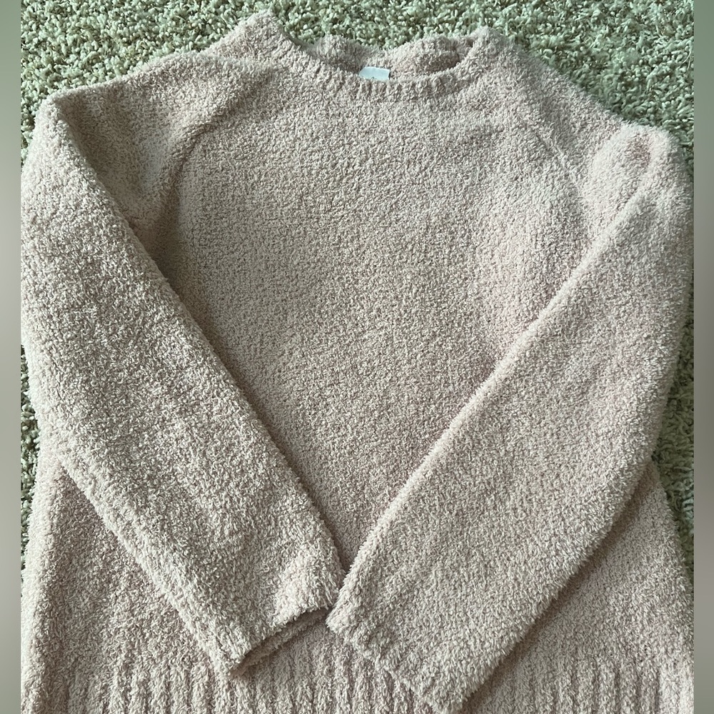pink fuzzy sweater